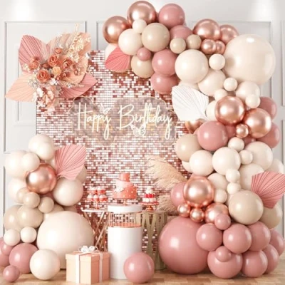 Abbildung von Luftballon girlande Rosa Geburtstagsdeko, Ballon mit Vintage Rosa, Elfenbein Weiße, Rose Gold und Zarte Orange Ballons, für Geburtstag Deko, Hochzeit, Babyparty Deko Mädchen, Verlobung