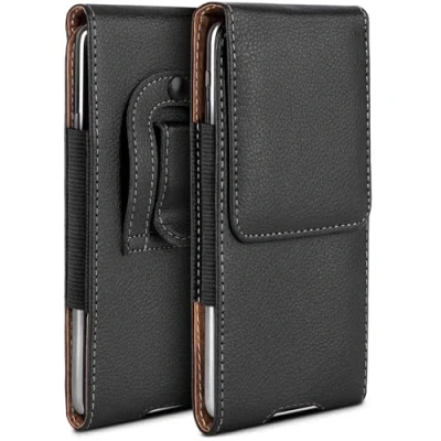 Abbildung von moex Plug Case kompatibel mit Xiaomi Redmi Note 12 Pro (4G) Hülle Gürtelclip, Handy Gürteltasche aus Vegan Leder, Handyhülle zum Einstecken, Etui Flip Schutzhülle klappbar Schwarz