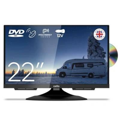 Abbildung von Cello C2224F Trav 22&quot; Full HD DVD Camping Reise TV mit Rahmenlos Integrierter Player Triple Tuner (DVB C/ S2/ T2) Pitch Perfect Sound Wohnmobil Wohnwagen LKW Boot [2024]