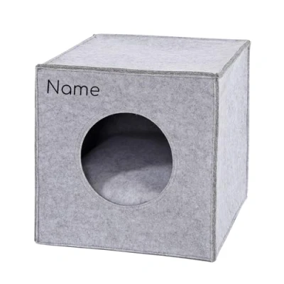 Abbildung von lionto Katzenhöhle aus stabilem Filz passend für Kallax Regale &amp; andere Regalsysteme, 33x37x33 cm, Katzenbett faltbar in Würfelform freistehend, mit gemütlichem Liegekissen, hellgrau (Namensaufdruck)