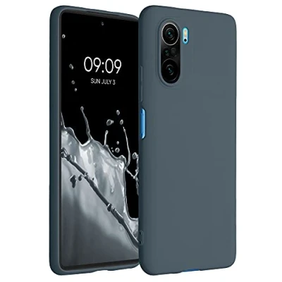 Abbildung von kwmobile Hülle kompatibel mit Xiaomi Poco F3 weiches TPU Silikon Case Cover geeignet für kabelloses Laden Dunkler Schiefer