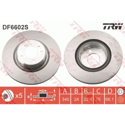 Abbildung von TRW DF6602S Bremsscheibe 345 24 5 120 Belüftet, Verbundbremsscheibe hochgekohlt BMW: 3 Touring, Limousine, 1 Schrägheck