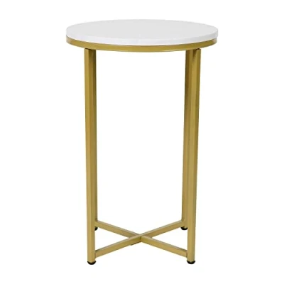Abbildung von Flash Furniture Hampstead Collection Beistelltisch Moderner mit weißem Marmor Finish Crisscross matt goldfarbener Rahmen
