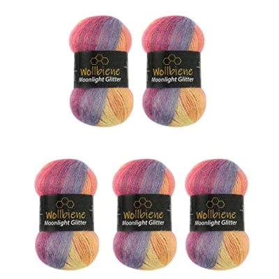 Abbildung von Moonlight Glitter Batik Simli 5 x 100g Strickwolle 500 Gramm Wolle zum Stricken und Häkeln 20% Metallic türkische Farbverlaufswolle Glitzerwolle (3000 regenbogen pastell)