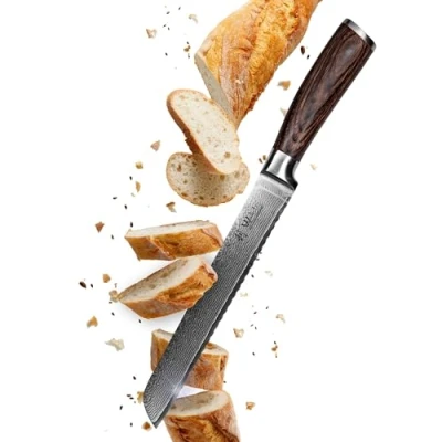 Abbildung von Wakoli Brotmesser EDIB Damastmesser I 20 cm Klinge Pakkaholzgriff, VG10 Kern, 67 Lagen Damaststahl, inkl. Geschenkbox