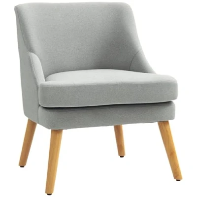 Abbildung von HOMCOM Sessel Loungesessel mit Leinenoptik, Armlehne, Gepolstert Relaxsessel Holzbeine, für Wohnzimmer, Schlafzimmer, Hellgrau