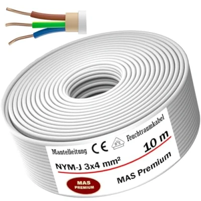Abbildung von MAS Premium Feuchtraumkabel Stromkabel 5 200m Mantelleitung NYM J 3x1, 2,5 4 6 10 oder 5x1,5 16 Elektrokabel für feste Verlegung (NYM 3x4 mm², 10m)