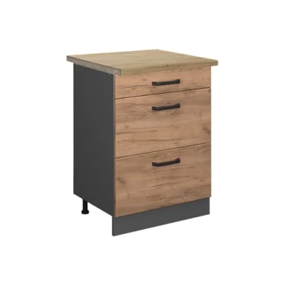 Abbildung von Vicco Küchenunterschrank R Line, Goldkraft Eiche/Anthrazit, 60 cm mit Schubladen, AP Eiche