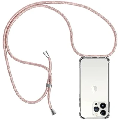 Abbildung von CHIMUCO Handykette Hülle kompatibel mit iPhone 13 Pro, Handyhülle Handy Necklace Band Schutzhülle Kordel zum Umhängen Transparent Weich TPU Silikon Tasche Case for Rosé Gold