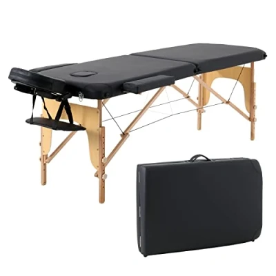 Abbildung von Panana 2 Zonen Massageliege Tragbare Massagebank Höhenverstellbarer Massagetisch mit Kopfstütze und Abnehmbare Armlehnen aus Holz (Schwarz)