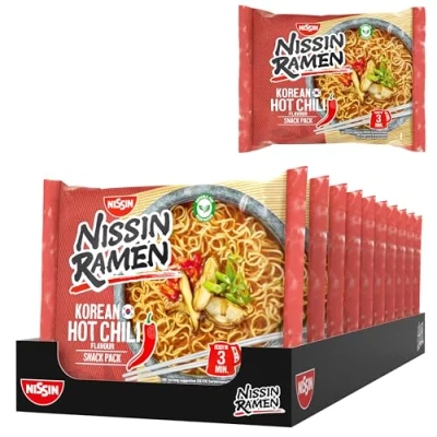Abbildung von Nissin Ramen Korean Hot Chili, 10er Pack, Instant Nudeln asiatischer Art, nach koreanischen Rezeptur, schnell &amp; einfach zubereitet, asiatisches Essen (10 x 65,2g)