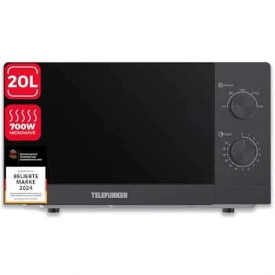 Abbildung von Telefunken Mikrowelle, Solo 20 l, Mikrowellengerät klein, 700 W, 5 Leistungsstufen, Drehteller, schwarz