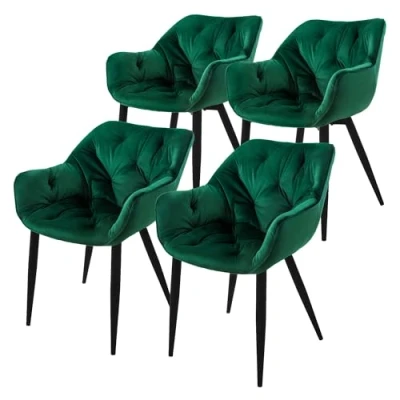 Abbildung von ML DESIGN Stuhl Esszimmerstuhl mit Rückenlehnen und Armlehnen aus Samt Metallbeine (Komplett Set, 4 St), Ergonomischer Sessel Dunkelgrün Wohnzimmerstuhl Polsterstuhl