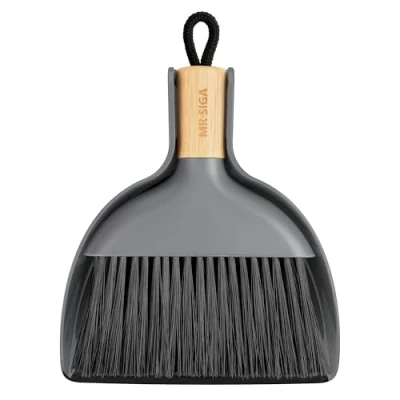 Abbildung von MR.SIGA Mini Kehrschaufel und Bürste Set, Tragbare Reiniqungsbürste Combo mit Bambusgriff, Grau, 1 Set
