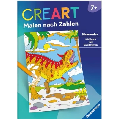 Abbildung von Ravensburger CreArt Malen nach Zahlen ab 7: Dinosaurier, Malbuch, 24 Motive