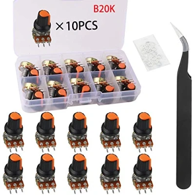 Abbildung von RUNCCI YUN Potentiometer 20K 3 Terminal Drehpotentiometer mit Kappenmuttern und Unterlegscheibe (B20K 10PCS)