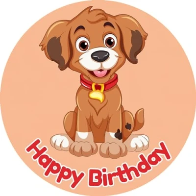 Abbildung von Tortenbild 20cm &quot;Happy Birthday Hund&quot; essbarer Tortenaufleger rund aus Premium Dekor Papier