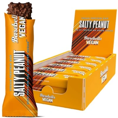 Abbildung von Barebells Proteinriegel köstliche Eiweißriegel mit Schokolade zuckerarm, 15 Gramm Protein, ohne Palmöl Vegan Salty Peanut, 12 x 55gr