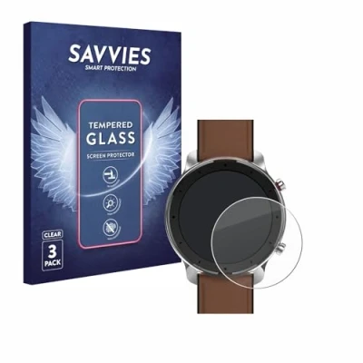 Abbildung von Savvies Panzer Schutz Glas für Huami Amazfit GTR (47 mm) (3 Stück) 9H Hartglas, Anti Fingerprint, Displayschutz