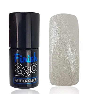 Abbildung von FINISH 2GO Hochglanz Versiegeler GLITTER SILBER ohne Schwitzschicht 10ml in Pinselflasche dünnes Abschlussgel