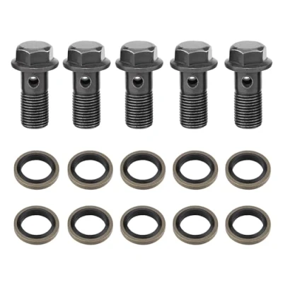 Abbildung von Hohlschrauben Und Beschläge Keenso 5er Motorrad &amp; Unterlegscheiben für Bremssattel Hauptbremszylinder M10 x1.25/M10 * 1.0mm(M10x1mm)