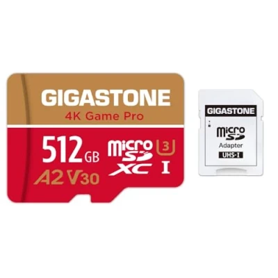Abbildung von [5 Jahre kostenlose Datenwiederherstellung] Gigastone 4K Game Pro 512GB MicroSDXC Speicherkarte und SD Adapter, Kompatibel mit GoPro Drohne Switch, schwindigkeit 100 MB/s, A2 U3 V30 Micro Karte