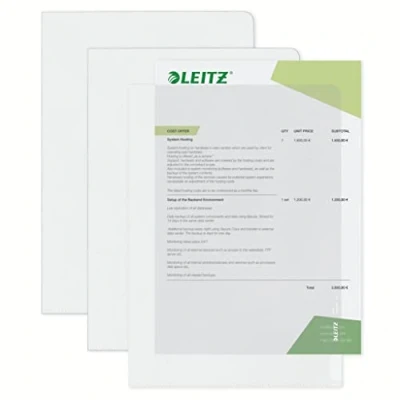 Abbildung von Leitz Premium Sichthüllen Set, 10 Stück, A4 Format, Farblos mit glänzender Oberfläche, 0,15 mm PVC Hartfolie, Dokumentenecht, 41003003