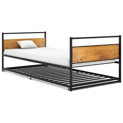 Abbildung von vidaXL Ausziehbett mit 6 Rollen Metallbett Bettgestell Schlafzimmerbett Bettrahmen Bett Schlafzimmermöbel Einzelbett Schwarz Metall 90x200cm