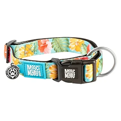 Abbildung von Max &amp; Molly Hundehalsband mit Sicherheits QR Code, Hibiskusblumen Motiv, weich, verstellbar und wasserdicht, niedliches tropisches Sommer Design, für Mädchen Jungen, Hunde Welpen, Größe S