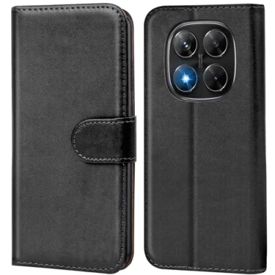 Abbildung von Verco Handyhülle für Xiaomi Redmi Note 14 Pro+ 5G Hülle, Bookcase Tasche Flipcover Case [Kartenfächer/Aufstellfunktion], Schwarz