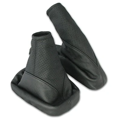 Abbildung von L &amp; P Car Design L&amp;P A105 1 Set Schaltsack Schaltmanschette + Handbremsmanschette 100% Echtleder Leder Schwarz perforiert Ersatzteil für Opel Astra F