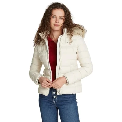 Abbildung von Tommy Jeans Basic Hooded Jacket Daunenjacke, Damen, Größe: 52, Newsprint