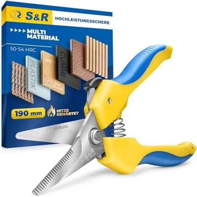 Abbildung von S&amp;R Universalschere Mehrzweckschere 190 mm, 42 mm Edelstahl Klinge, Schere HRC 50 54