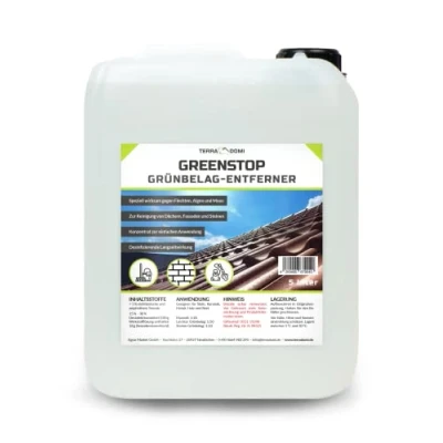 Abbildung von TerraDomi 5 Liter Greenstop für 1500m² I Grünbelagentferner 1:50 Konzentrat gegen Flechten und Algen Dach Steinreiniger effektiver Fassadenreiniger A.K.B. …