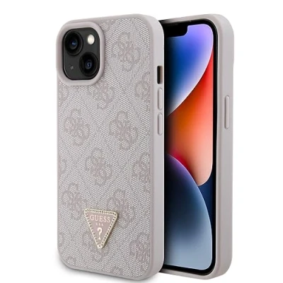 Abbildung von GUESS GUHCP15SP4TDPP Hülle für iPhone 15 6.1&quot; Rosa hardcase Leather 4G Triangle Strass