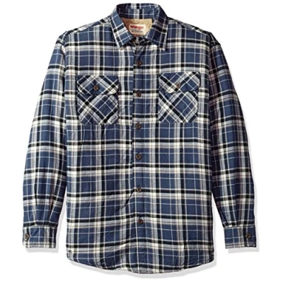 Abbildung von Wrangler Authentics Herren Long Sleeve Sherpa Lined Shirt Jacket Hemd mit Button Down Kragen, Mood Indigo, XL