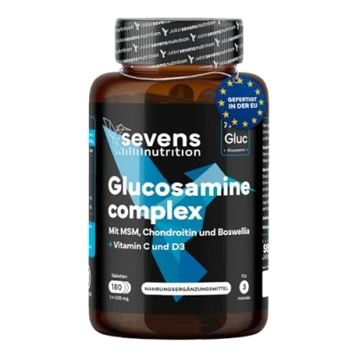 Abbildung von Glucosamin, Chondroitin und MSM Nahrungsergänzung für Gelenke, Knorpel Knochen 180 Kapseln Hochdosiert Mit Boswellia den Vitaminen C D3 Sevens Nutrition