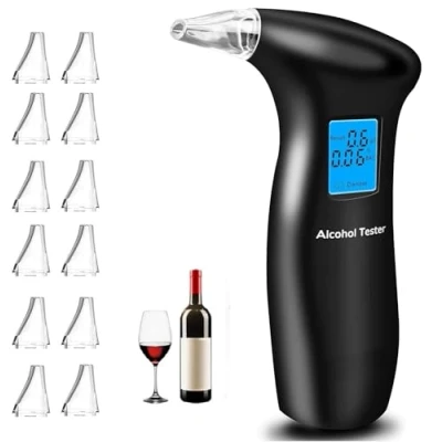 Abbildung von RUTIDA Alkoholtester, Polizeigenau Alkoholmessgeräte mit 12 Mundstücken, Professioneller Alkohol Tester Promilletester Blu Ray LCD Bildschirm und Halbleiter Sensorik
