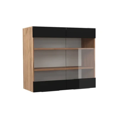 Abbildung von Vicco Glashängeschrank Fame Line, Schwarz Hochglanz/Goldkraft Eiche, 80 cm