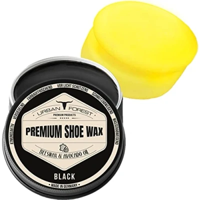 Abbildung von SPARSET Schuhcreme Schwarz Schuhwachs mit Bienenwachs plus Schwamm Lederpflege für Schuhe als Schuhpflege &amp; Schuhreinigung pflegen Premium Shoe Wax von URBAN FOREST 150ml