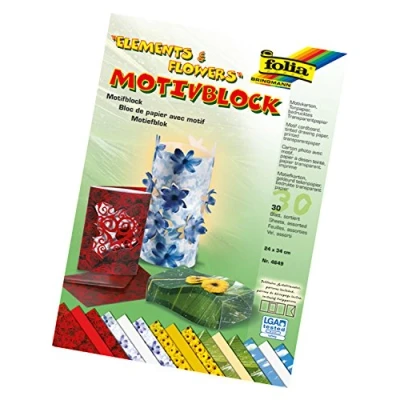 Abbildung von folia 4649 Motivblock Elements and Flowers, 24 x 34 cm, 30 Blatt, sortiert, 10 Motivkarton, bedrucktes Transparentpapier, Tonpapier, für vielfältige Bastelarbeiten