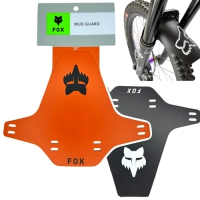 Abbildung von f26 Fox Mud Guard Fahrrad MTB DH FR Ebike Gabel Spritzschutz Schutzblech (Retro Orange/Logo Schwarz)