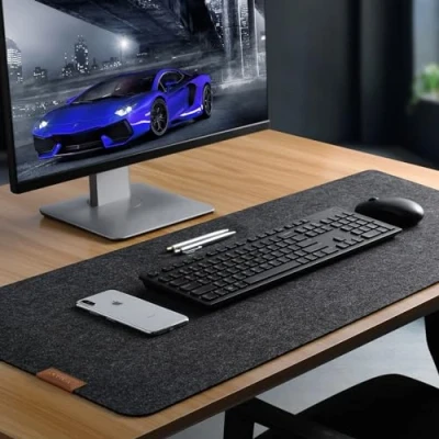 Abbildung von Schreibtischunterlage Filz 100X40cm Rutschfester Desk Mat Mauspad Groß Office Desktopschutz Schreibtischmatte für Büro und Zuhause (dunkelgrau)