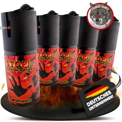 Abbildung von 5 x Wilhelm Pfefferspray 40 ml Tierabwehr Selbstverteidigung CS Gas KO Spray hochdosiert (ca. 2 Mio. Scoville) effektives Verteidigungsspray