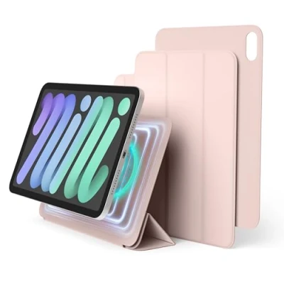 Abbildung von elago Magnetische Folio Hülle Kompatibel mit iPad Mini 8.3 Zoll Rückwand kann an Metallmaterialien befestigt Werden, Apple Pencil und elago&#039;s Case (Sandrosa)