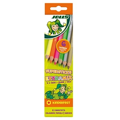 Abbildung von JOLLY EXTRAMIX Bunstifte 4 Neon Farbstifte + Gold und Silber Sechskantstifte