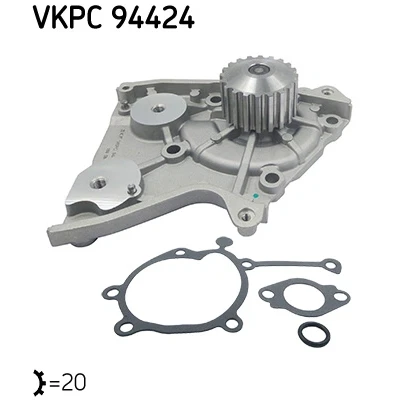 Abbildung von SKF VKPC 94424 Wasserpumpe 20 mit Dichtungen Metall für Zahnriementrieb MAZDA: 626 III Limousine, B Serie Pickup