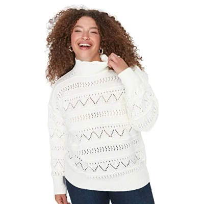 Abbildung von Trendyol Damen Pullover mit Rundhalsausschnitt, einfarbig, entspannt, Übergröße Sweatshirt, Ecru, 54