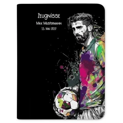Abbildung von CreaDesign, Kinder Zeugnismappe mit Namen personalisiert, Motiv Fußball Junge schwarz ohne Klarsichthüllen, A4, 24 x 31 1 cm, Rücken