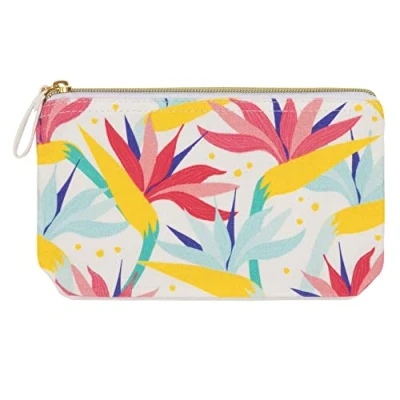 Abbildung von Draeger Paris Baumwollbeutel bunt Bedruckt Taschen Organizer/Beauty Tasche Blumen Paradiesvögel 21 x 12 cm